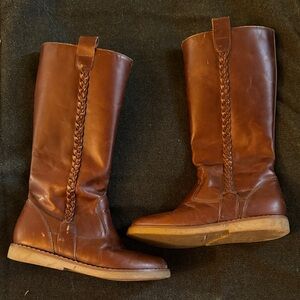 Kids Brown Elephantito Leather Boots with Braided Detail
